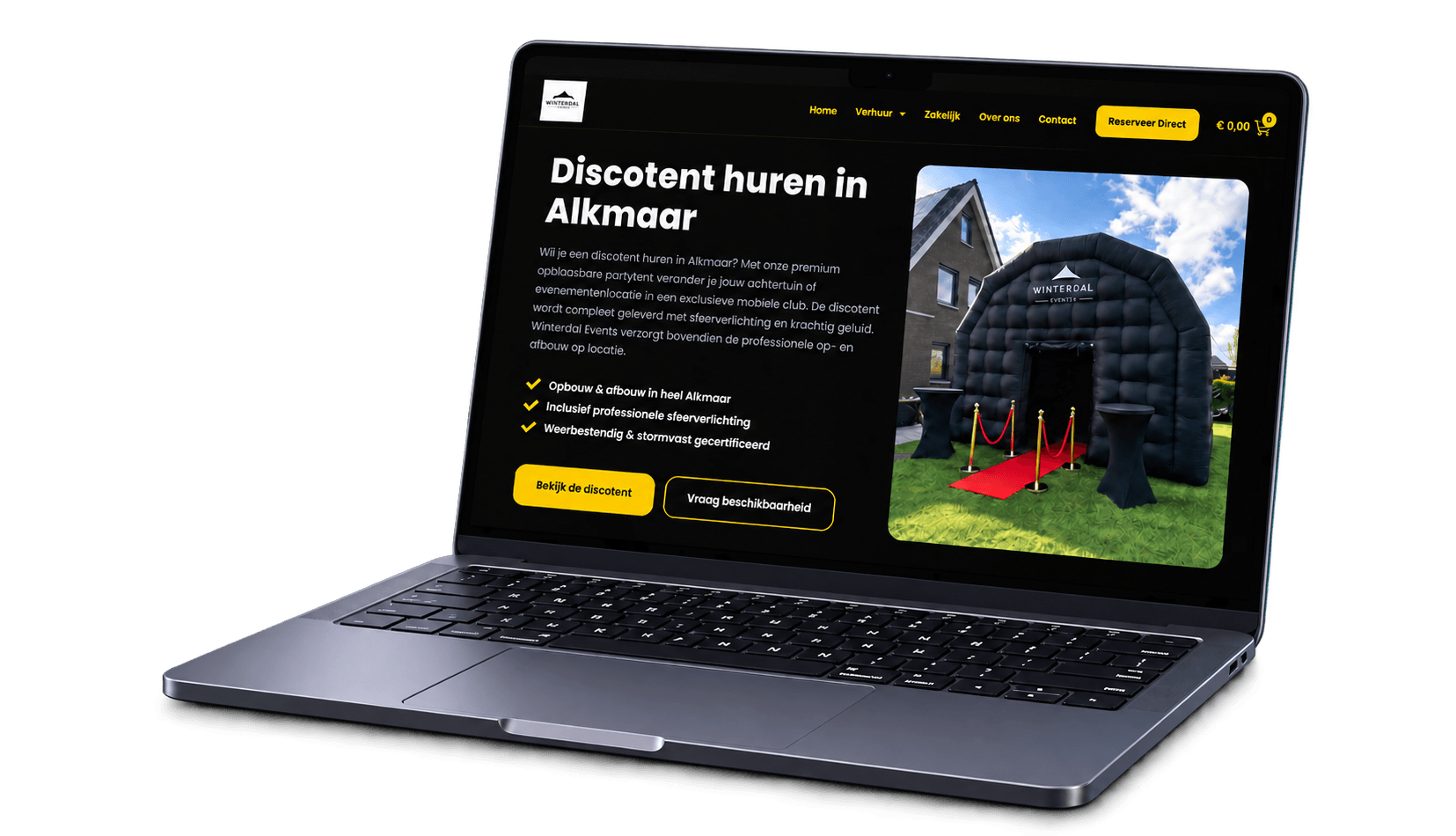 Winterdale Events getoond op een realistische MacBook