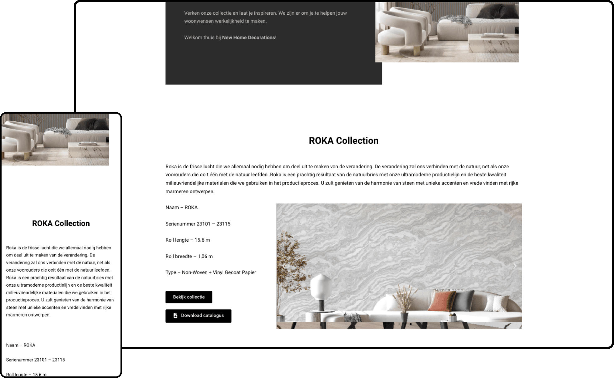 Website van New Home Decoration in Hoorn, gerealiseerd door Stockload